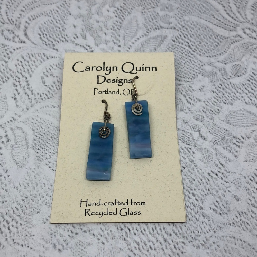 Nwt artisan handmade  recycled glass sterling silver earrings boho
